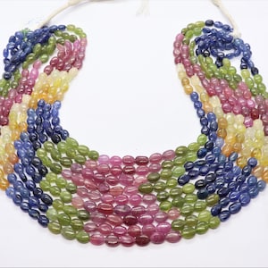 Natural Multi Sapphire Smooth Oval Shape Beads, Ruby Emerald Sapphire Oval Gemstone Beads Jewelry Making Oval Beads Multi Color Beads