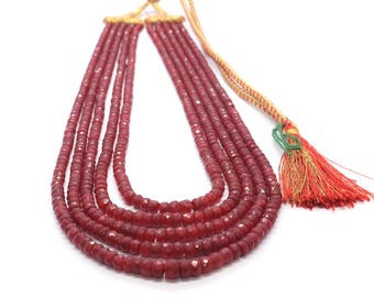 AAA Red Ruby Faceted Rondelle Necklace, 4.5-5.5 MM Ruby Corundum Rondelle Beads, 16 Inch Corundum Ruby Faceted Necklace