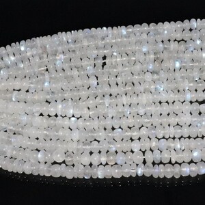 AAA Natural White Rainbow Moonstone Smooth Rondelle Beads, Blue Power Moonstone, Rainbow Moonstone, 8.5-9 MM White Rainbow Moonstone Bead