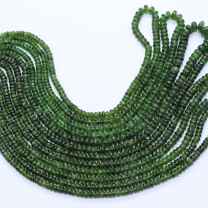 AAA Natural Chrome Diopside Smooth Rondelle Beads, 4-5 MM Chromediopside Gemstone Beads, 17 Inch Smooth Green Chrome Diopside Beads