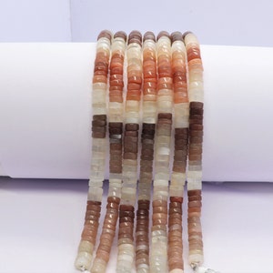 Natural Multi Moonstone Heishi Beads | 8 inch Semi Precious Gemstone tyre Beads, 6.5-7.5 MM Multi Moonstone Wheel Rondelle Spacer Beads