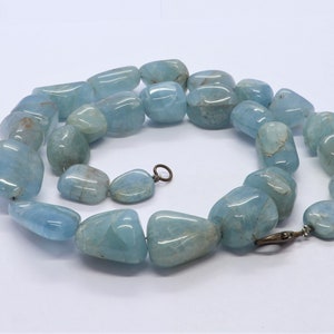 Natural Aquamarine Smooth Nuggets Shape Milky Aquamarine Plain Beads 17&quot; + Fish Lock Aquamarine gemstone Beads Aquamarine Tumble Beads