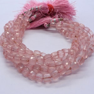 AAA Natural Rose Quartz Faceted Cube Beads, 6-7 MM Pink Quartz Gemstone Beads, 8 Inch Quartz 3D Cube Beads