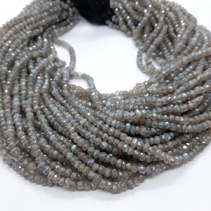 5 Strand AAA Natural Labradorite Silver Coated Faceted Rondelle Gemstone Beads, 3.5-4 MM Labradorite Silver Coated Beads, 13 Inch Strand