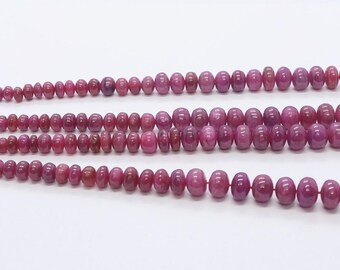 AAA Red Ruby Smooth Rondelle Necklace, Ruby Rondelle Beads, 5-11 MM Corundum Ruby Beads, 20 Inch Smooth Dark Ruby Gemstone Beads Necklace
