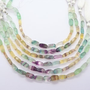 5 Strand AAA Natural Multi Fluorite Smooth Rectangular Shape Beads, 5x10 MM Fluorite Beads, 8 Inch Multi Smooth Rectangular Beads