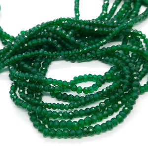 3 Strand AAA Natural Green Onyx Faceted Rondelle Gemstone Beads, 3.5-4 mm Rondelle Beads, 13 Inch Onyx Beads Strand