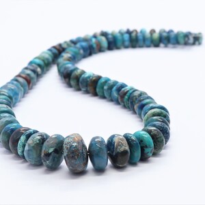 AAA Natural Chrysocolla Smooth Rondelle Shape Beads, Plain Chrysocolla Beads, 6.5-12 MM Chrysocolla Beads, 15&quot;+ Fish Lock Chrysocolla Beads
