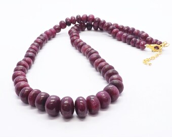AAA Red Ruby Smooth Rondelle Beads, Ruby Beads, Rondelle Beads, 7-11 MM Corundum Ruby Beads, 20 Inch Smooth Dark Ruby Gemstone Beads Necklce