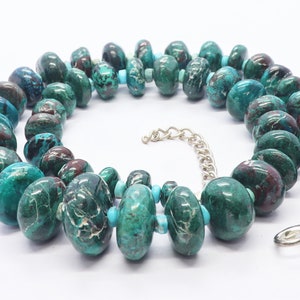 AAA Natural Chrysocolla Smooth Rondelle Shape Beads, Plain Chrysocolla Beads, 8-15 MM Chrysocolla Beads, 16 Inch Smooth Chrysocolla Beads