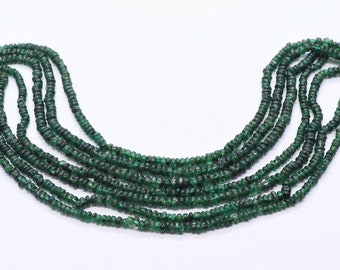 AAA Zambia Emerald Smooth Rondelle Beads, 2.5-3.5 MM Emerald Gemstone Beads, 6 Inch 100% Natural Plain Zambia Emerald Rondelle Beads