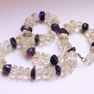 AAA Natural White Topaz+ Amethyst Faceted Twisted Rondelle Beads Necklace, 11-15 MM Twisted Rondelle Necklace, 20 Inch Amethyst Twisted Bead