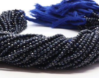 AAA Natürliche Blauer Saphir Mikro Facettierte Rondell Perlen, 3 MM Saphir Perlen, 13-Zoll-Blauer Saphir Facettierte Rondell Perlen