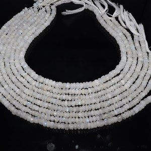 Natural White Rainbow Moonstone Smooth Rondelle Beads, 13&quot; White Moonstone, Rainbow Moonstone, 5-6 MM White Rainbow Moonstone Beads