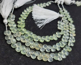 AAA Natural Green Prehnite Faceted Heart Shape Beads, 5.5-6 MM Prehnite Gemstone Beads, 8" Prehnite Heart Beads, Prehnite Wholesale Beads