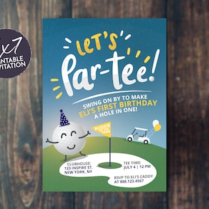 Golf First Birthday Invitation, Hole in One Party, Golf Birthday, Golf Invitation, Boy First Birthday, Putt Putt Party