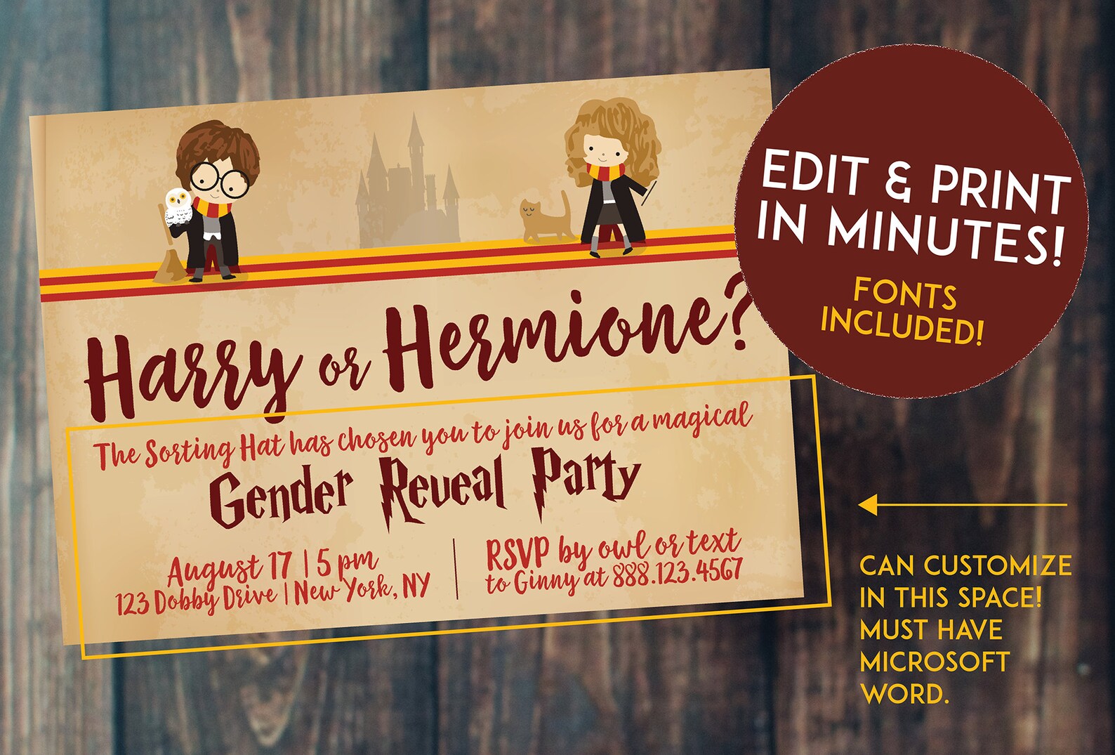 Harry Potter Gender Reveal Witch or Wizard Magical Invitation | Etsy