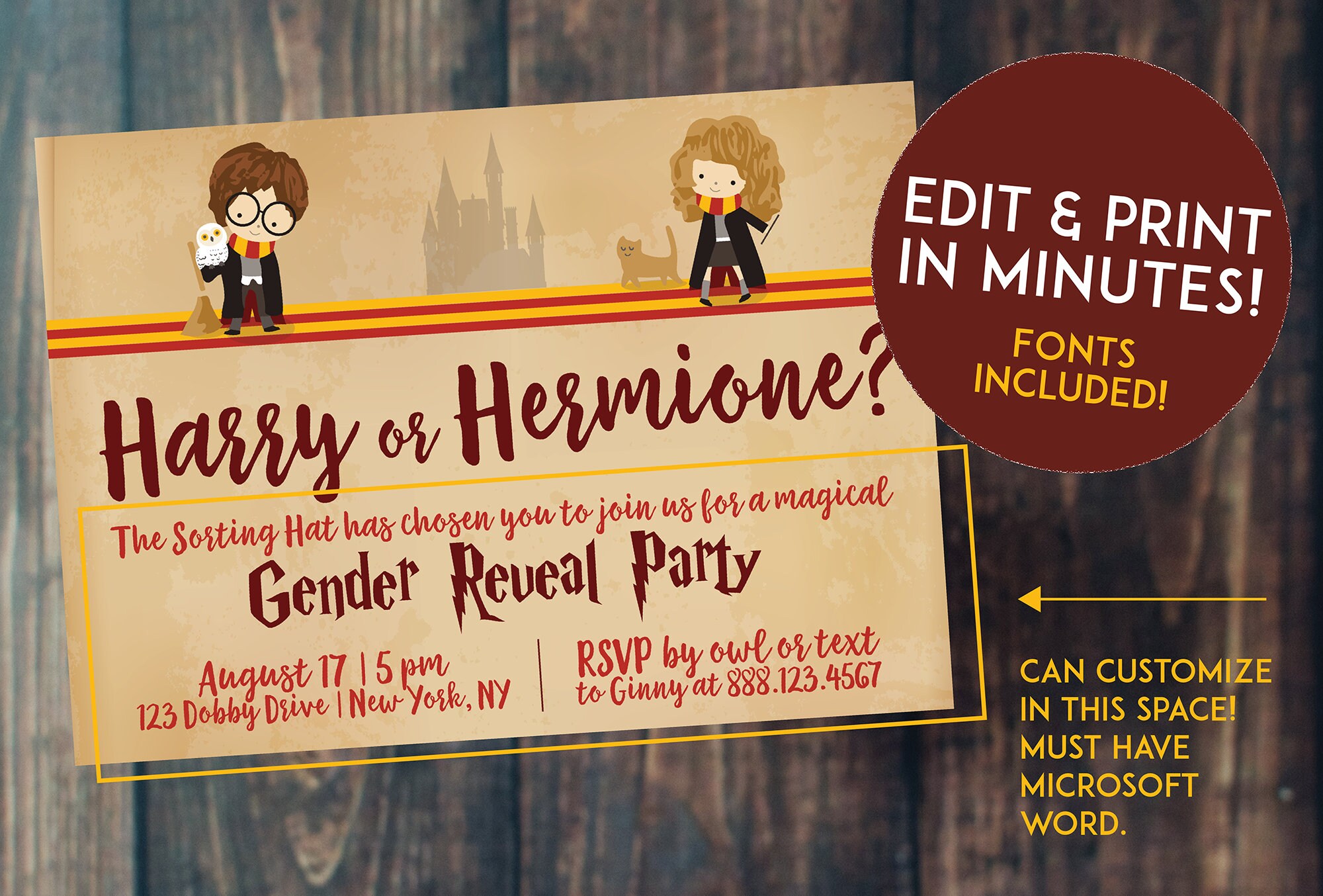 Harry Potter Gender Reveal Witch or Wizard Magical Invitation | Etsy