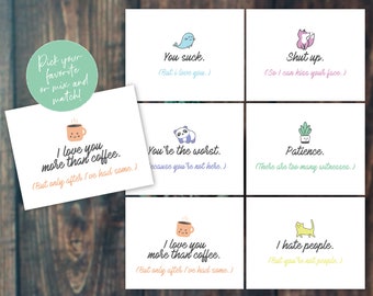 Sarcastic Card Pack, Funny Notecards, Snarky Cards, Rude Greeting Card, Best Friend Birthday Card, Funny Penpal Stationary, Sarcasm Lover