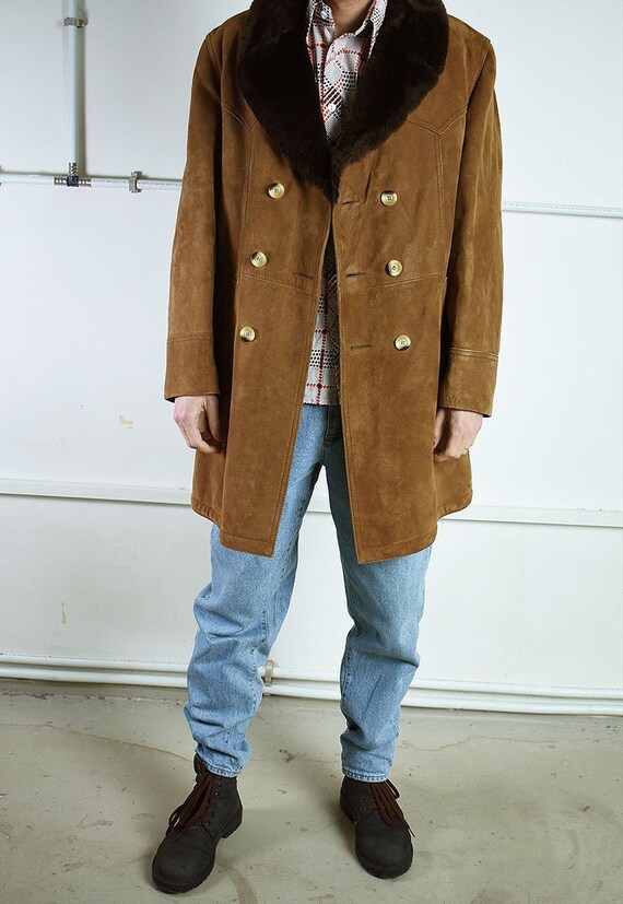70's retro genuine suede sherpa shearling coat