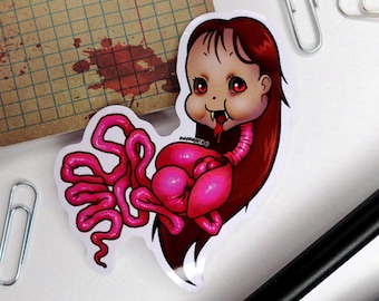 Krasue Kewpie Sticker | Asain Folklore Monster | Creepy Cute Die-Cut Sticker