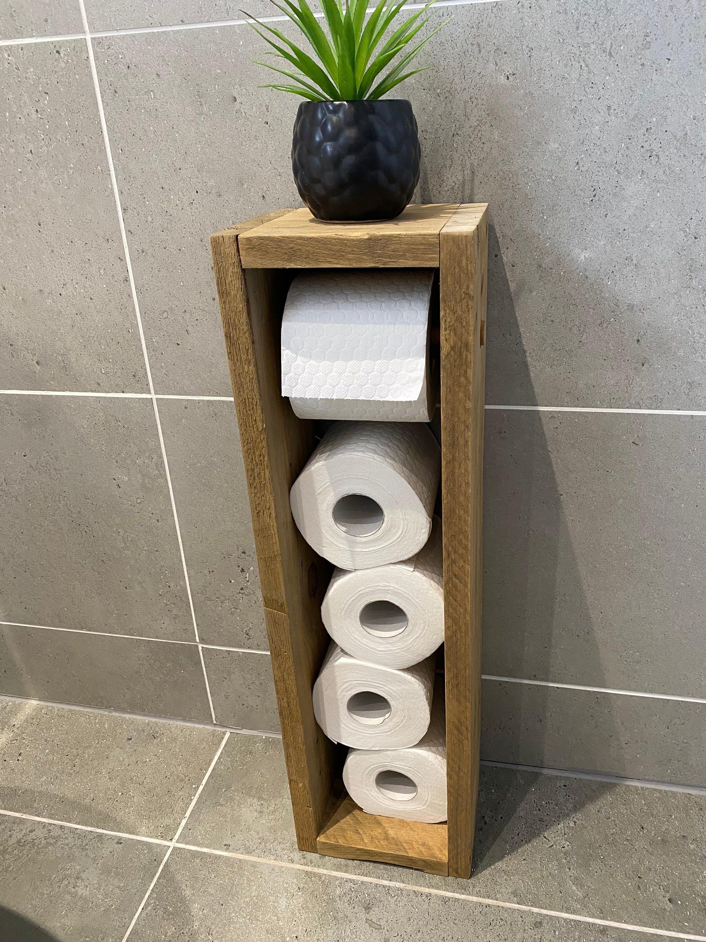 Handmade Wooden Toilet Roll Holder With Shelf Free Standing Etsy UK
