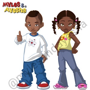 Digitale downloadbundel - Zwarte stripfiguren Myles & Ayesha: 2 afbeeldingen