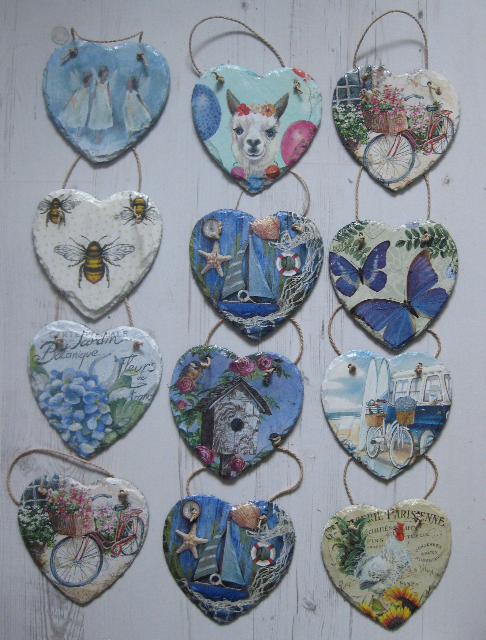 Decorative decoupage slate hanging hearts various designs Etsy