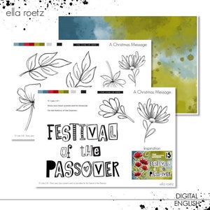 May include: Digital art print featuring floral line drawings and the text "Festival of the Passover." The design includes the words "A Christmas Message" and the artist's name, "ella roetz."