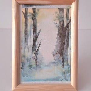 Small painting of trees in a forest, Original artwork