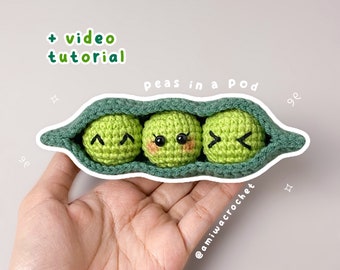 PDF - Peas in a Pod Crochet Pattern with Video Tutorial, Food Crochet Pattern, Beginner Crochet Pattern, Edamame Crochet Pattern Tutorial