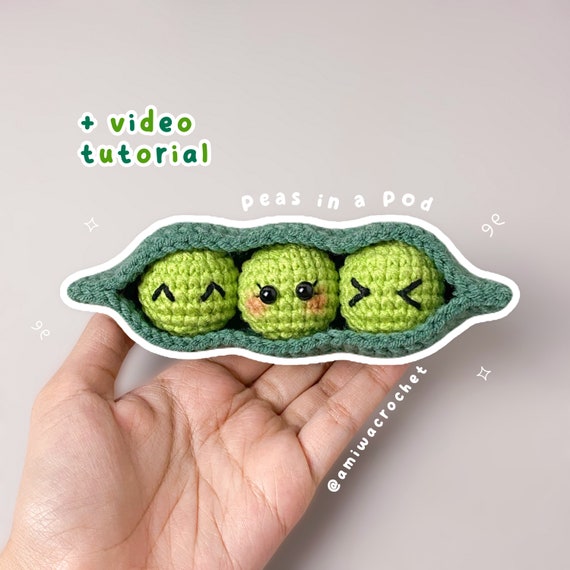 PDF : Peas in a Pod Crochet Pattern with Video Tutorial, Food Crochet Pattern, Beginner Crochet Pattern, Edamame Crochet Pattern Tutorial