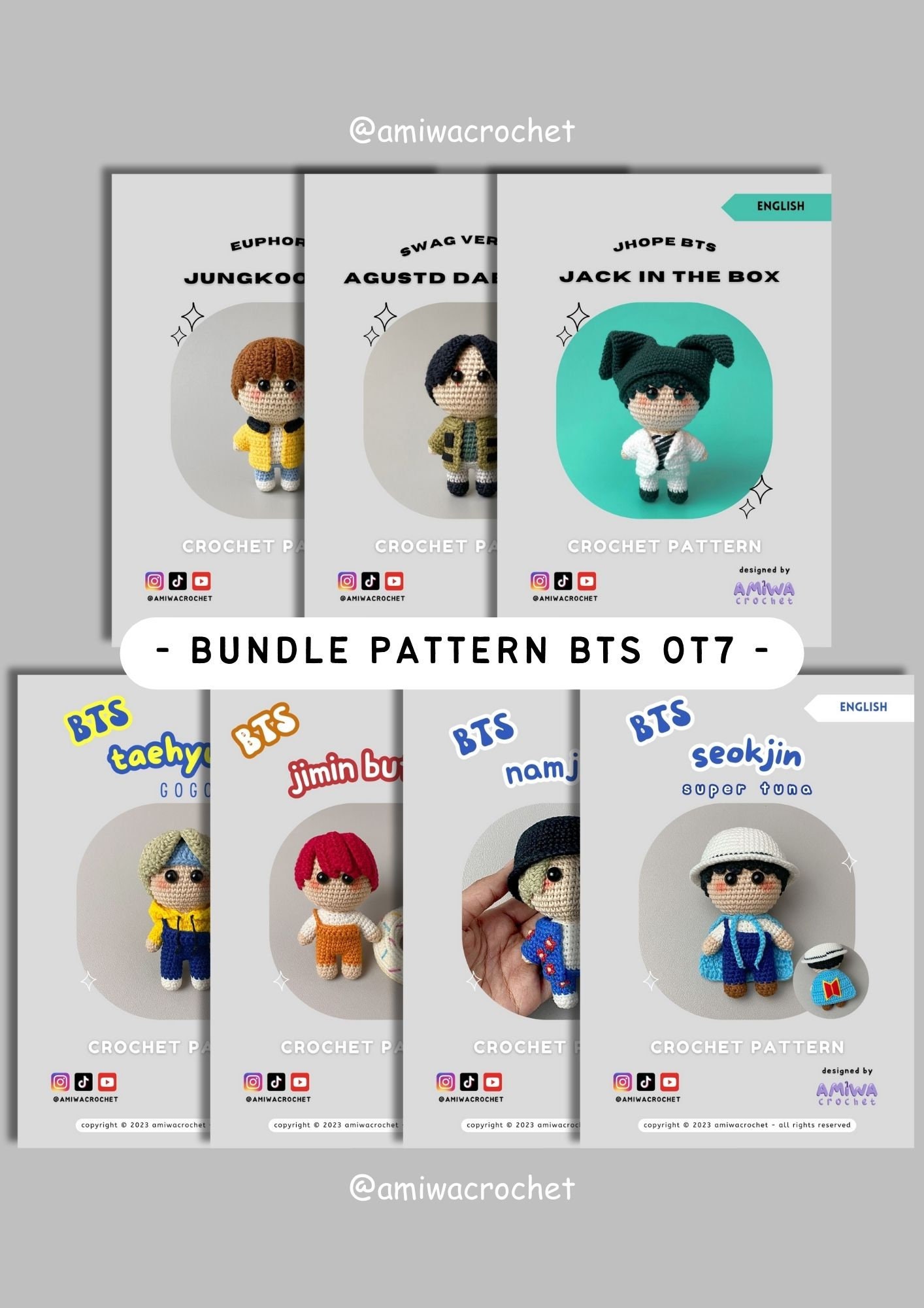 BUNDLE PDF : BTS All Member Ot7 , Chibi Crochet Pattern - Etsy