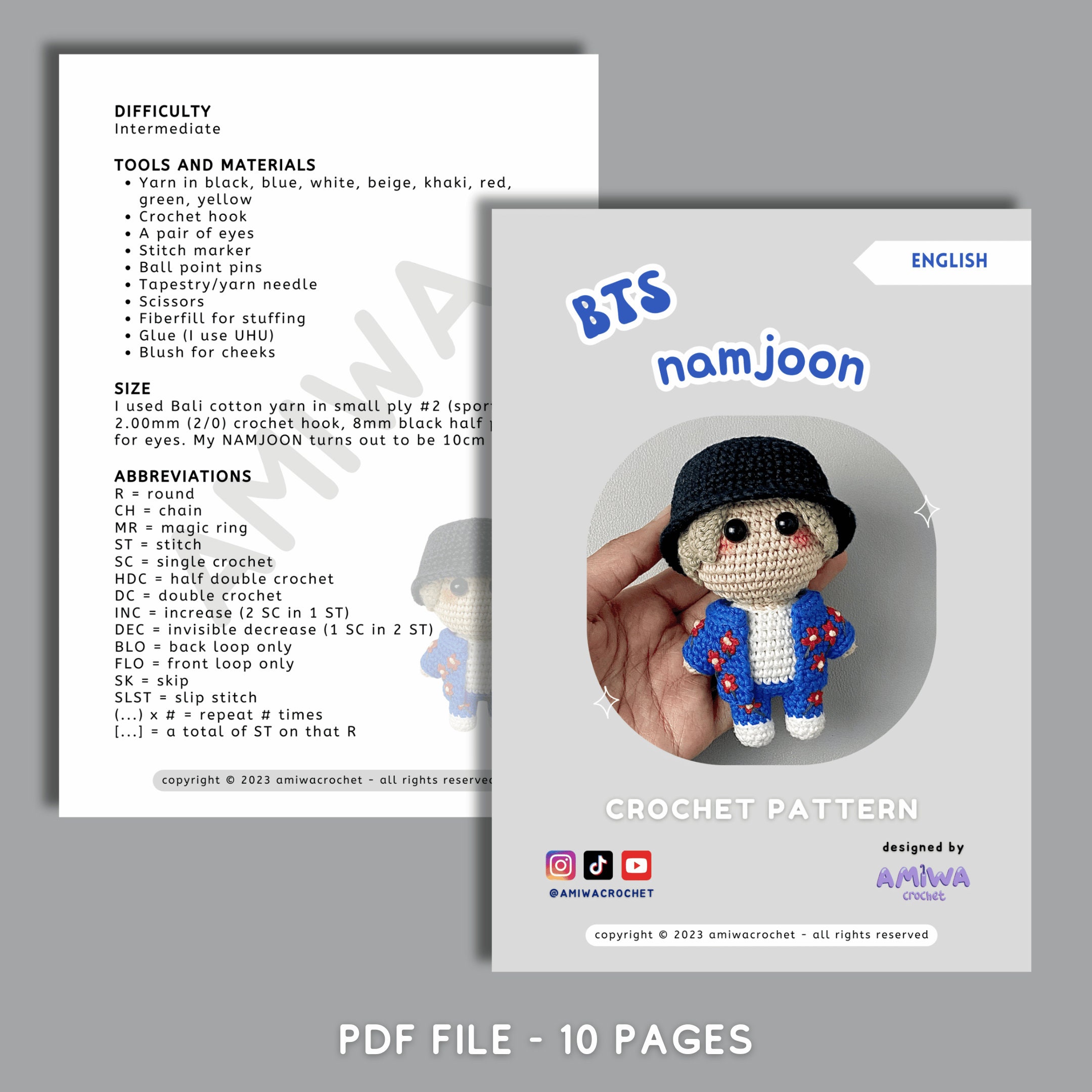 PDF : NAMJOON Flower Version, BTS Crochet Pattern, Kpop Amigurumi