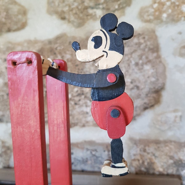 Micky Mouse Acrobat 1920s-30s Disney Toy wooden Squeeze Toy