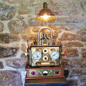 Steampunk Twin Gauge Pumping Station Control Lamp sci fi, verlichting, op bestelling gemaakt industrieel, ruimte, licht, dystopisch