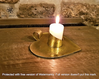 Heart Shaped Brass candle holder tea light Hand Made Cornish Copperwork Ring Dish 21st wedding Anniversary Arts & Crafts