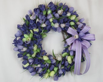 Spring Purple Tulip Grapevine Wreath for Front Door, Tulip Decor,