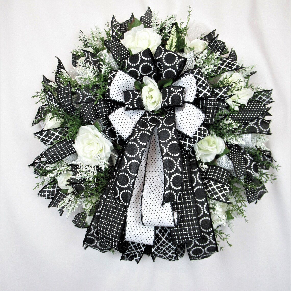 Summer Wreath for Front Door Black and White Everyday Wreath | Etsy