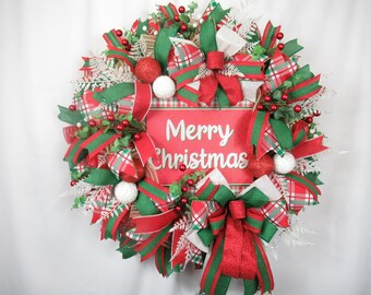 Christmas Wreath For Front Door, Holiday Wreath, Merry Christmas Wreath, Christmas Décor