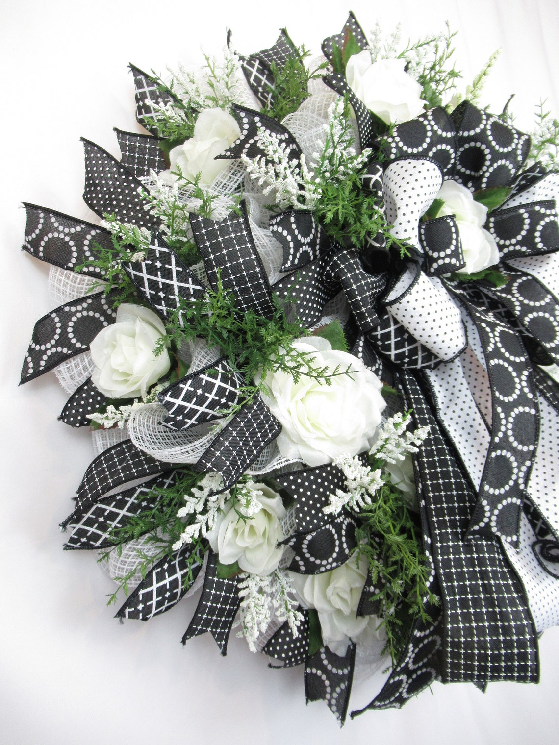 Summer Wreath for Front Door Black and White Everyday Wreath | Etsy