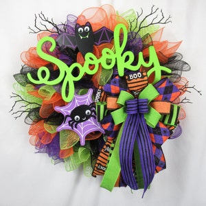 Halloween Wreath for Front Door, Spooky Deco Mesh Wreath, Halloween Wreath for Fall