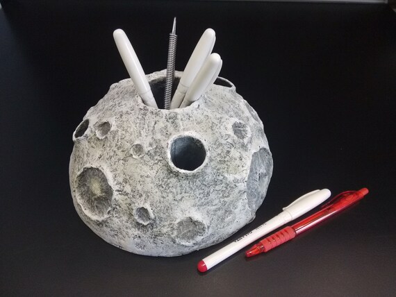 Space Pencil Holder Moon Artwork White Pencil Stand Etsy