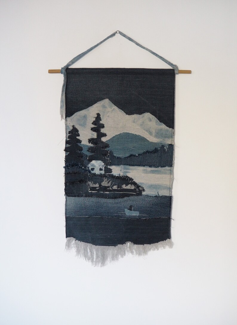 Textile Blue Wall Art Navy Blue Wall Hanging Denim Decor Etsy
