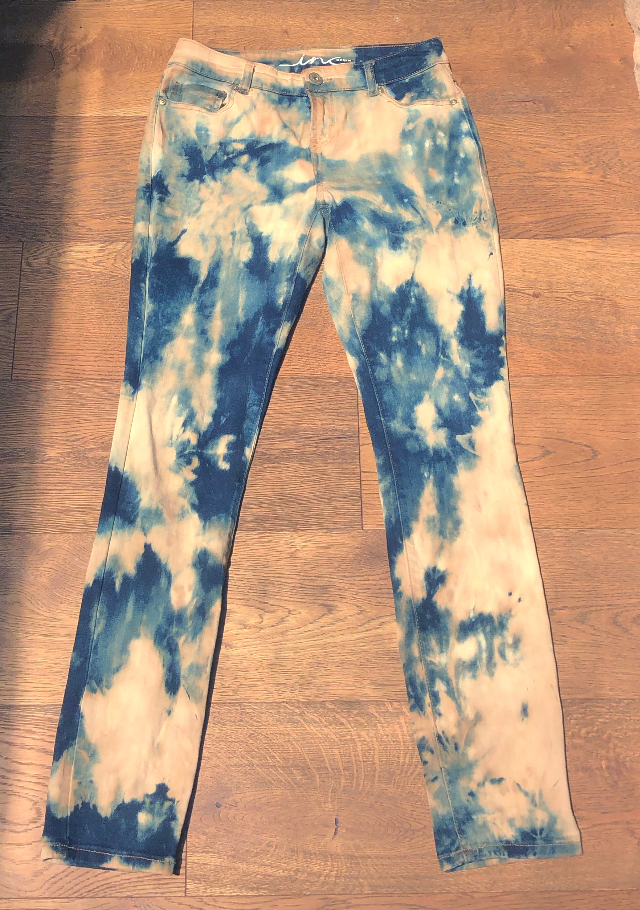 UPCYCLED Bleach Dyed Dark Wash Denim Jeans Etsy