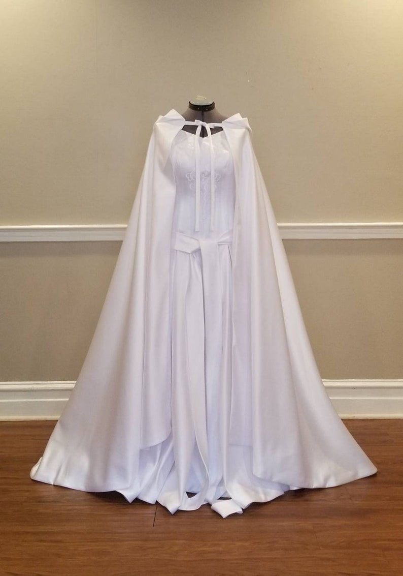 Medieval Wedding Dress, Elven Dress, Celtic, Game of Thrones, Lord of Rings: Satin A-Line, VNeck, Embroidery, Chiffon Sleeves, Train, Corset image 9