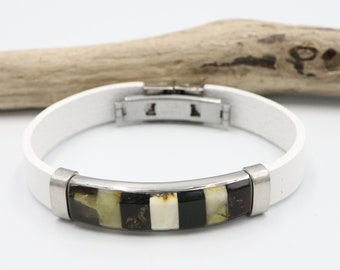 Made from Natural Authentic Amber MenWomen Bracelet Baltic Amber Black Color Mosaic Bracelet Unisex Stainless Steel Clasp