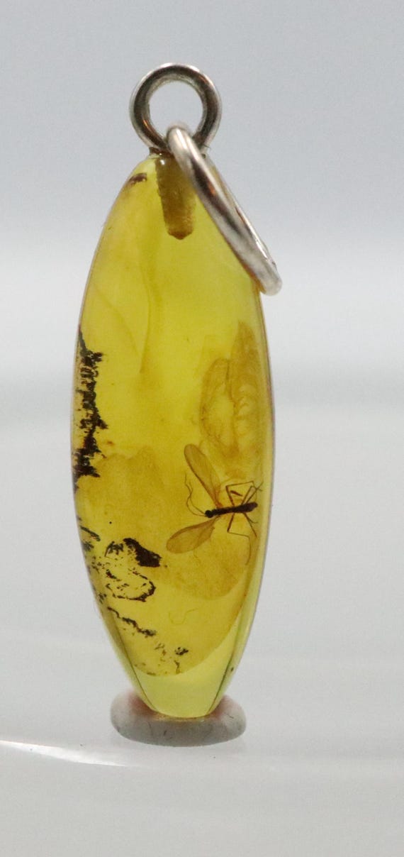 Amber Pendant With Insect, 925 Sterling Silver Baltic Amber