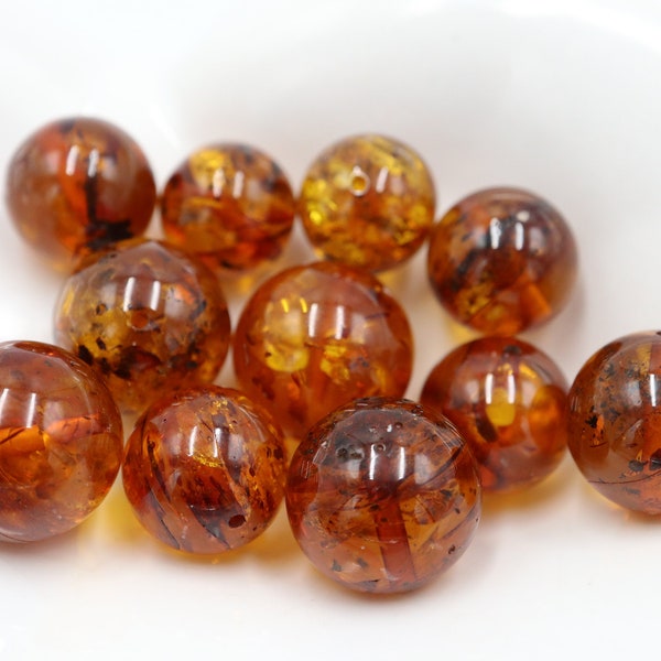 Baltic Amber Round Beads from 10 mm to 13 mm size, Drilled | Light Cognac Color Amber Stones