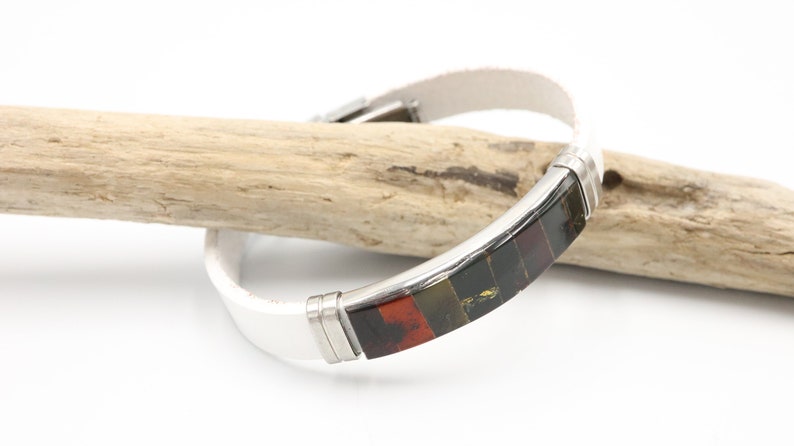 Made from Natural Authentic Amber MenWomen Bracelet Baltic Amber Black Color Mosaic Bracelet Unisex Stainless Steel Clasp